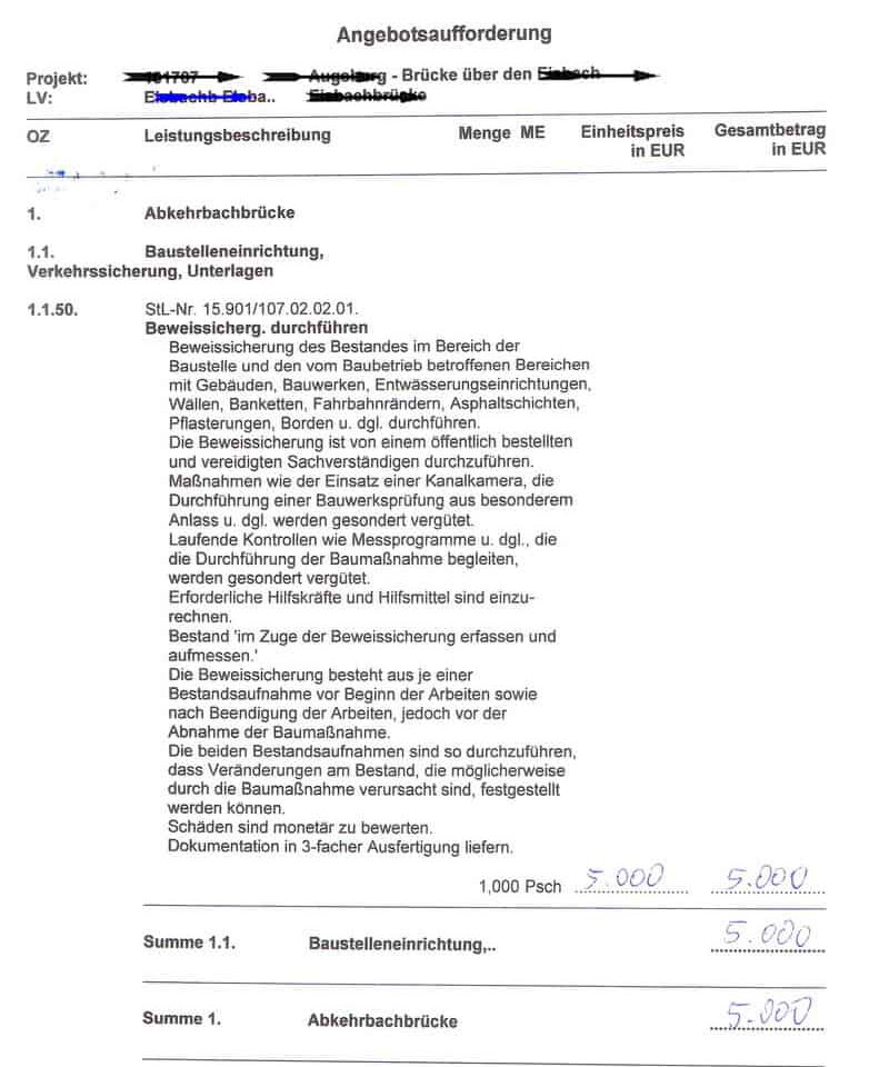 Angebotsaufforderung Beweissicherungsgutachten