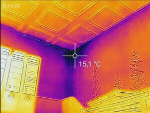 Wärmebrücken Berlin Bauthermografie Wohnung Kältebrücke Schimmelpilz in Wandecke oben – Schimmelgutachten Potsdam