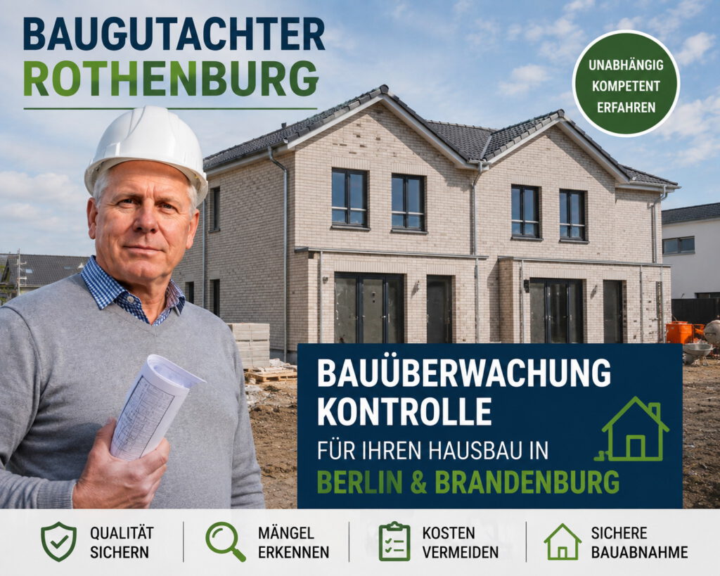 externe Bauüberwachung Kontrolle Hausbau 
Baubegleiter Berlin Baugutachter Rothenburg